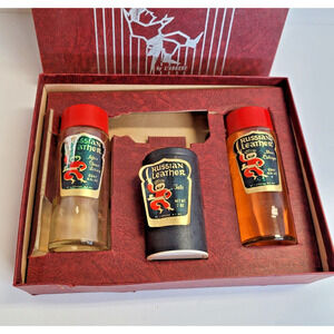 Vintage Box Set 1970's Russian Leather FULL Cologne After Shave & Tale Talcum